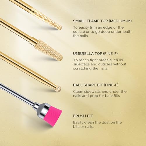 Gold Tungsten Carbide Nail Drill Bits Set - 7pcs for Manicure Pedicure