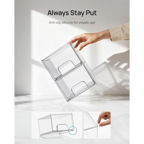 Vtopmart 8 Pack Small Clear Stackable Storage Drawers,Acrylic Bathroom Makeup Organizer,Plastic Storage Bins For Vanity, Undersink, Kitchen Cabinets, Pantry, Home Organization