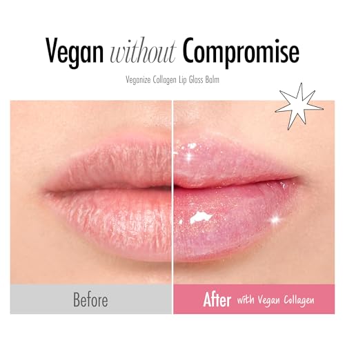 SELF BEAUTY Veganize Collagen Lip Glass Balm - Hydrating Lip w/Hyaluronic Acid - Vegan Korean Lip Balm Moisturizing Lip Care ? Lip Gloss Repair for Dry Cracked Lips 0.06 oz (#11 Aurora Glitz)