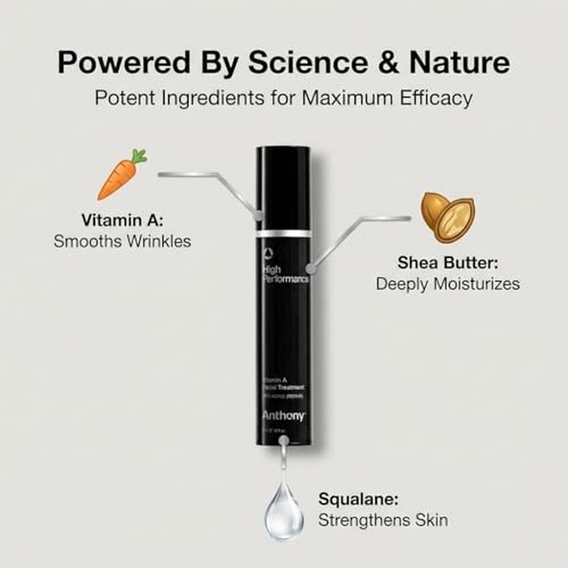 Anthony High Performance Vitamin A Treatment, Advanced Anti-Aging Face Cream with Shea Butter & Squalane, Anti-Wrinkle Moisturizer for Youthful Skin, Safe for Sensitive Skin, 1.6 Fl Oz