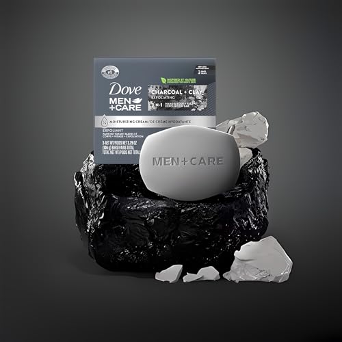 Dove Men + Care Bar Soap Charcoal Clay, 12 Count, 3 in 1 Body Face and Hand Exfoliating, Purifying Bar Soaps for Men, Plant Based with Essential Oils, Moisturizes Dry Skin, Clean Scent, 3.75 oz. Each