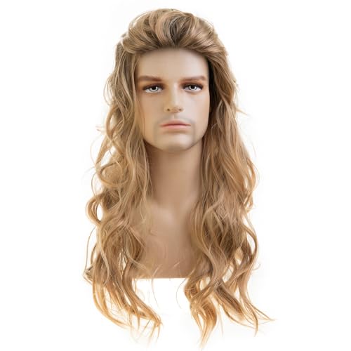 Long Wavy Blonde Wig for Men - Synthetic Cosplay Party Hair Variation Blonde2