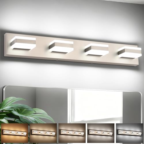 Brushed Nickel Bathroom Vanity Light Fixture - 4 LED Adjustable Color & Dimmable Over Mirror, 30 Inch