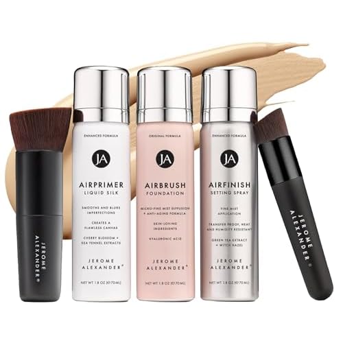 Magic Minerals AirBrush Foundation System by Jerome Alexander - Complete 5pc Spray Makeup Set with Foundation, Primer, and Setting/Finishing Spray - for Smooth, Radiant Skin (Light Medium)