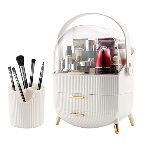 Makeup Organizer with 2-Layer Storage Case - Waterproof Dustproof Cosmetic Box, White A