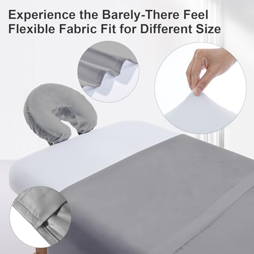 Massage Table Cover Set, Microfiber Material, Pocket-Style Blanket Protector, Fitted Sheet, Face Rest Cover (Grey)