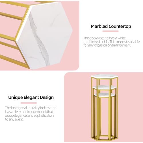 Urban Deco Gold Hexagon Pedestal Stands Set of 3 for Party Decor