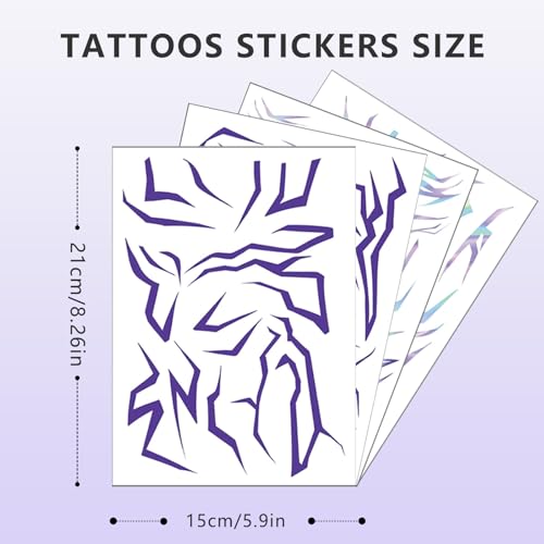Purple Ombre Temporary Patterns Tattoo ? Halloween Water Transfer Realistic Waterproof Body Art for Cosplay, Halloween, and Party Makeup (4 PCS)