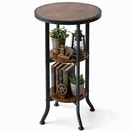 Bar Counter Height Table with 3-Tier Storage, Rustic Industrial Pub Table