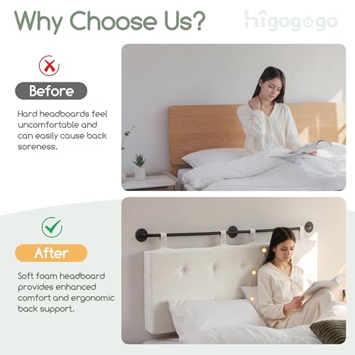 HIGOGOGO Queen Size Wall-Mounted Headboard Beige with Button Tufting