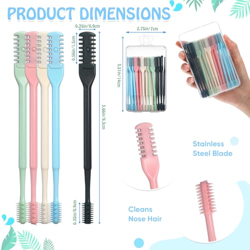 72 Pcs 2-in-1 Nasal Hair Cutter Double Sided Nose Hair Trimmer Bulk for Women Men Portable 360¡Æ Rotating Manual Nose Nasal Knife Soft Cleaning Brush Box Package Multicolor