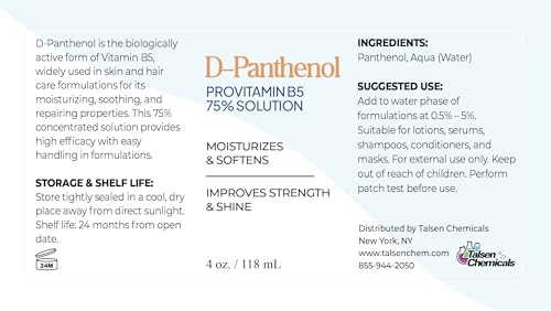 75% D-Panthenol Liquid for Skin & Hair Care - Moisturizing Cosmetic Ingredient
