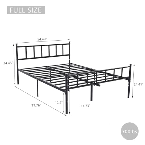 Black Full Size Metal Platform Bed Frame with Headboard & Storage
