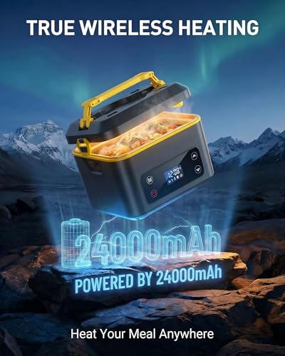 Yellow Cordless Electric Lunch Box with 24000mAh Battery, 1.2L Food Warmer & 5 Heating Modes
