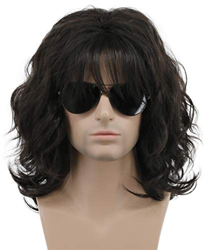 California 70s 80s Rocker Wig for Men Women Long Curly Dark Brown - Adjustable Fit