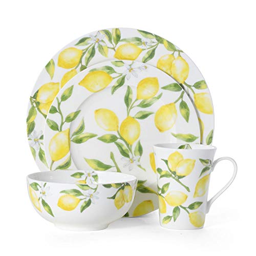 Lemons Bone China Dinnerware Set - Service for 4, Includes Plates & Mugs