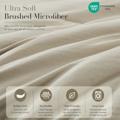 Queen Comforter Set - 7 Pieces Soft Microfiber Bedding in a Bag - Light Oatmeal, Queen (90x90)