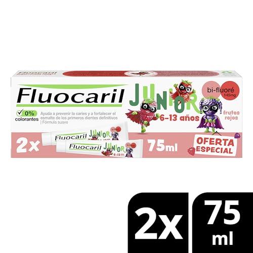 Fluocaril Junior Kids Toothpaste with Red Fruit Flavor 2x75ml for Ages 6-12