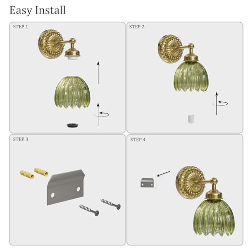 Gold + Green Tulip Glass Battery-Operated Wall Sconce 2-Pack - Vintage Wall Light with Remote & Dimming