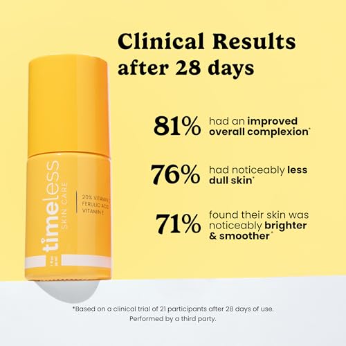 Timeless Skin Care Vitamin C Serum with Vitamin E & Ferulic Acid - Brightening Serum - for Oily & Dry Skin - Fragrance-Free 1 oz (Pack of 2)