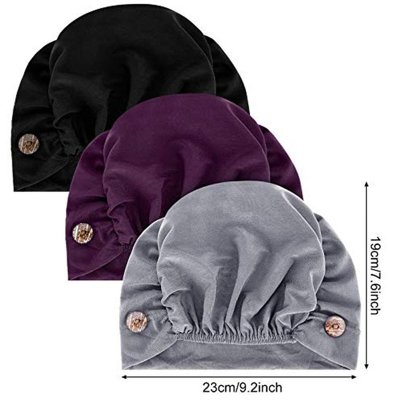 Geyoga 3 Pieces Bouffant Caps with Buttons Unisex Stretchy Headband Turban with Buttons for Women