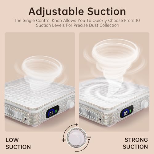 Cordless Nail Dust Collector with Reusable Filter and Adjustable Suction