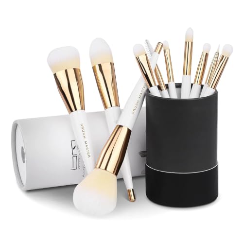 10-Piece Makeup Brush Set with Flat Foundation Brush - Synthetic, Travel-Friendly