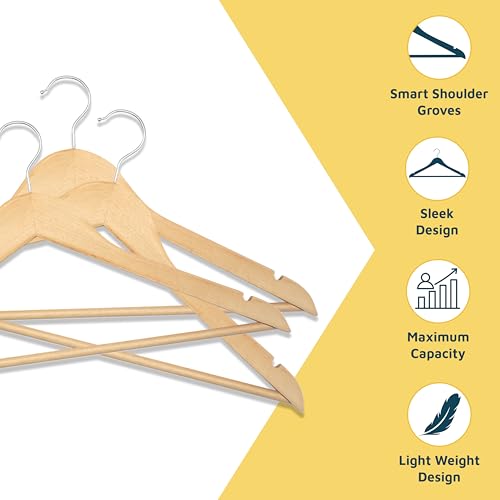 Wooden Hanger Set 80 Pieces - Natural Non-Slip Closet Organizers with Swivel Hooks