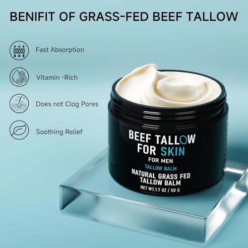 Beef Tallow for Skin, Beef Tallow Skin Care for Men, Mens Skincare Moisturizer for Face Neck Deeply Nourishing and Moisturizing, Tallow Face Moisturizer for Men