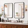 Black Bathroom Mirror Set - 30x20 Inch HD Tempered Wall Mirrors, 2 Pack with Rounded Corners
