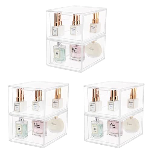 Yieach 6 Pack Stackable Makeup Organizer Storage Drawers 4.5'' Tall Acrylic Cosmetic Display Case Clear Bathroom Plastic Storage Bins For Vanity,Under Cabinets,Pantry Organization and Storage
