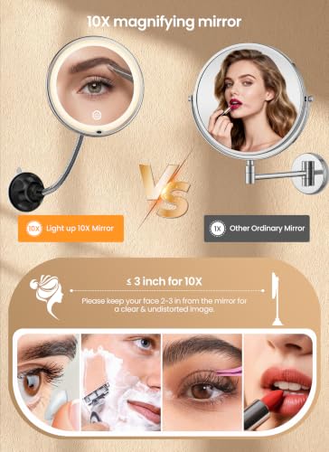 Brightown Black 10x Magnifying Lighted Makeup Mirror with Flexible Gooseneck