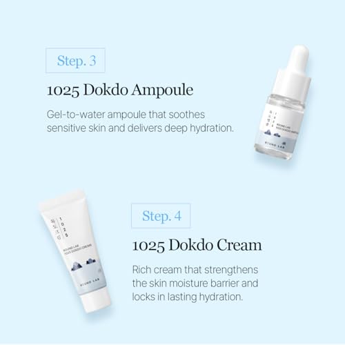 ROUND LAB 1025 Dokdo Hydrating Mini Size Kit (Cleanser, Toner, Ampule, Cream), Deep Hydration for Dry Skin, Daily Skin Care Routine Trial Kit for Moisture Care, Travel Size Gift Set, Korean Skin Care