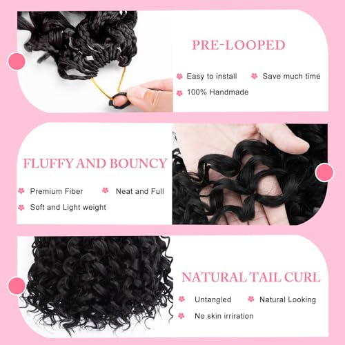 Pre Loop Crochet Hair 10 Inch - 8 Pack Ocean Wavy Synthetic Extensions for Black Women - Boho Beach Curl