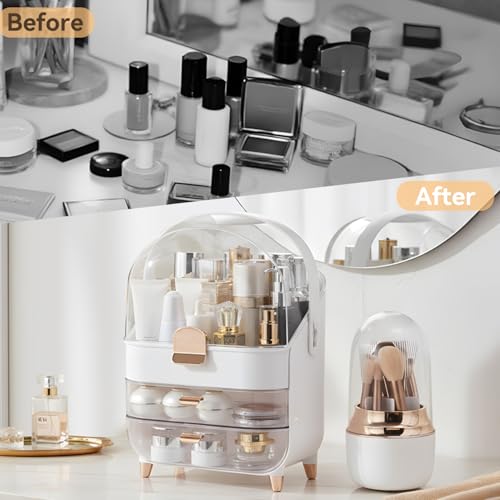 Brothersbox Rose Gold Makeup Organizer with Drawers & Brush Holder