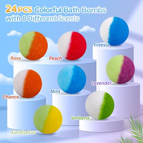 Kids Bath Bombs Set with Glow in The Dark Surprise - 24 Colorful Bubble Fizz for Bath Time Fun