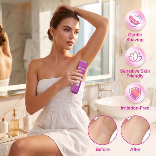 KINGTEE Rose Pink Bikini Trimmer for Women, Waterproof Electric Razor with 5 Blades & Charging Dock