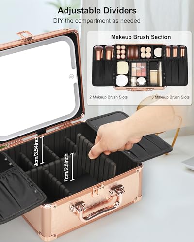 Relavel Small Rose Gold Makeup Bag with LED Mirror & Travel Organizer