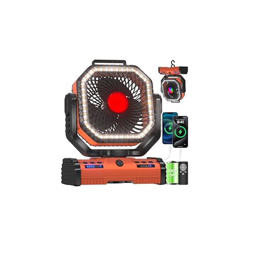 Rechargeable 12 Inch Camping Fan with 40000mAh Power Bank - Orange Variation
