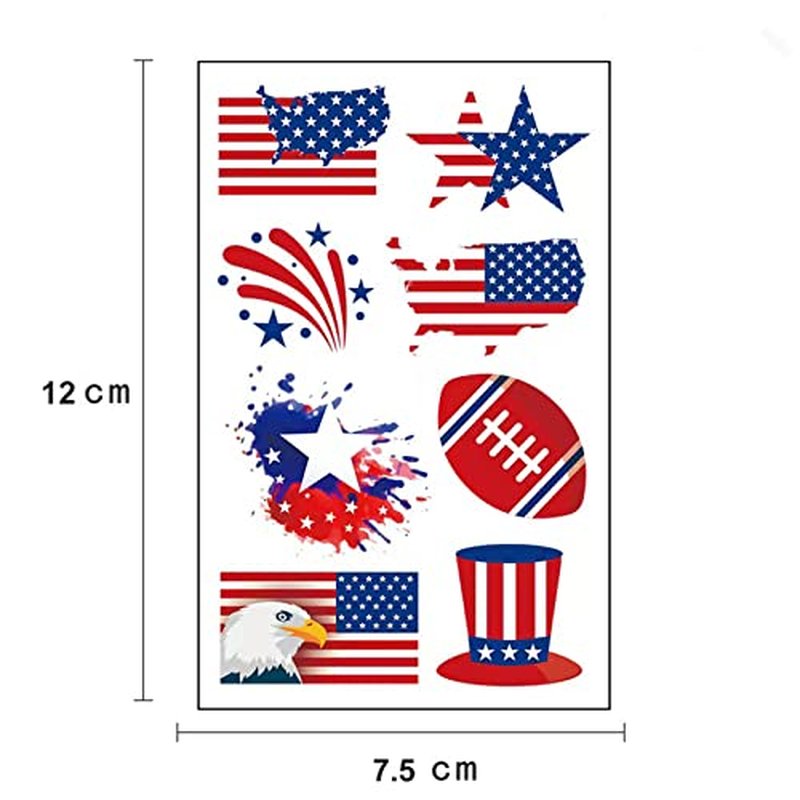 4th of July Temporary Tattoos, 90pcs American Flag Red White Blue Fake Tattoo Stickers, Independence Day Fourth of July Body Art USA National Memorial Decorations for Labor Day Party