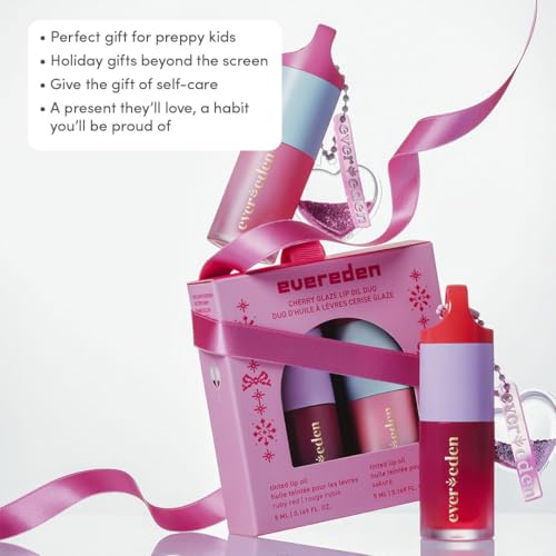 Evereden Kids Tinted Non Toxic Lip Gloss Kit: Ruby Red & Sakura Pink, Non Toxic and Vegan Makeup for Kids - Hydrating Lip Gloss with Sunflower, Avocado, Grapeseed Oils - Gift Set with a Box