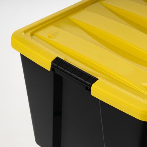 72 Quart Stackable Storage Bins with Lids - Black and Yellow, 6 Pack