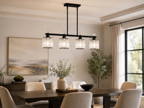 32-Inch Crystal Kitchen Island Pendant Light - Black 4-Light Variation