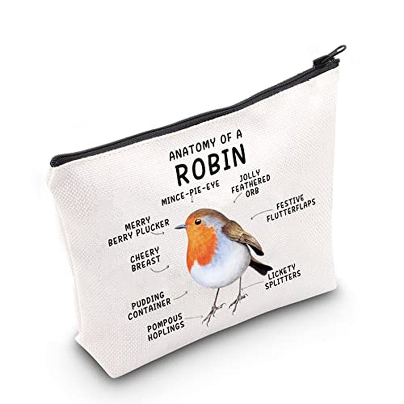 CMNIM Robin Bird Gifts Anatomy of a Robin Makeup Bag Garden Bird Lover Gift Red Robin Cosmetic Bag Birds Travel Toiletry Bags (Anatomy of a Robin MB)