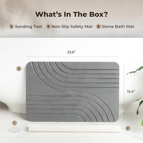 Flow Graphite Diatomaceous Earth Shower Mat - Non-Slip Quick Dry Bath Mat - Pack of 2