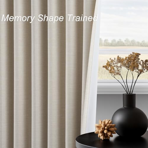 Beige Blackout Curtain Set 52W x 96L - Pack of 2, Floor to Ceiling, Insulated Boho Linen Look