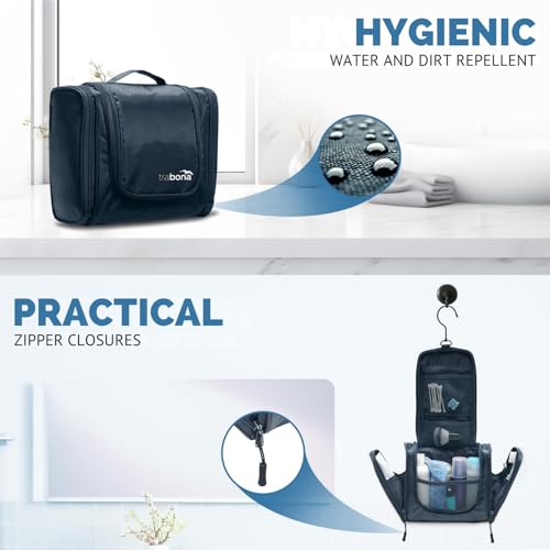 Travel Toiletry Bag for Women and Men - Navy Blue | Spacious & Waterproof