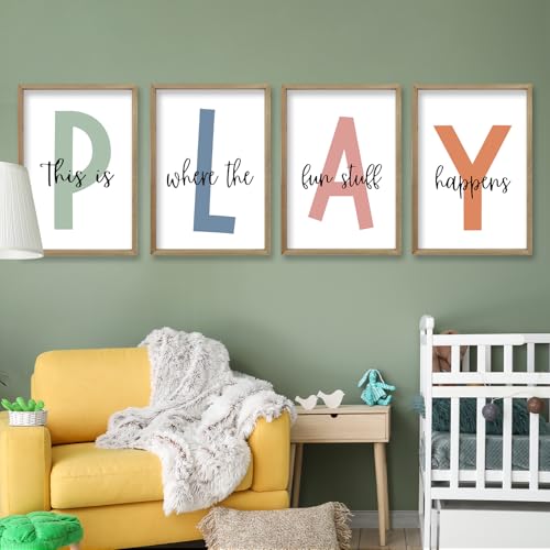This Is Where The Fun Stuff Happens Kids Playroom Wall Art 24"×16" Wood - 4-Piece Set