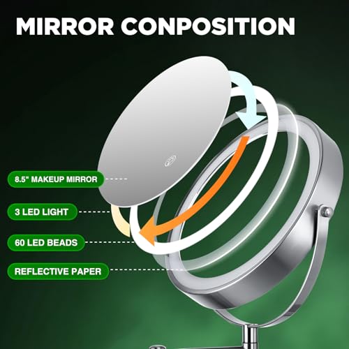 Chrome-Light 30X Wall Mounted Makeup Mirror Double Sided with Adjustable Lighting