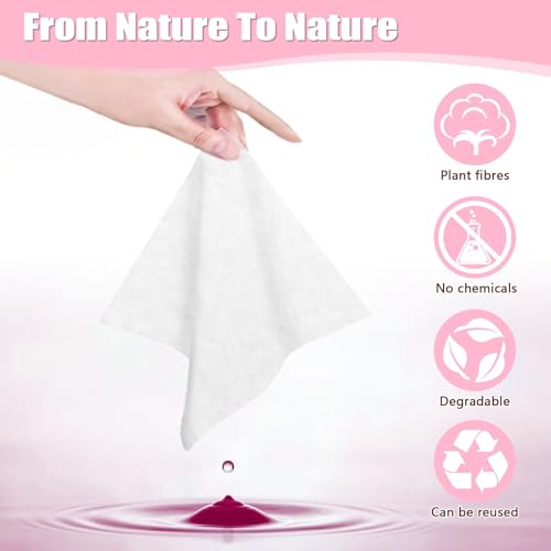 Disposable Face Towel 200 Pcs Compressed Towel Tablets With 2 Dispenser Bottles Gentle Washcloths for Sensitive Skin Facial Cleansing Makeup Removal Skincare Routine Travel Cloths (Pink)